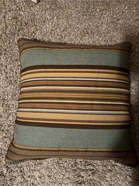 Double D Ranch Striped serape Decorative Throw Pillow in blue and Brown